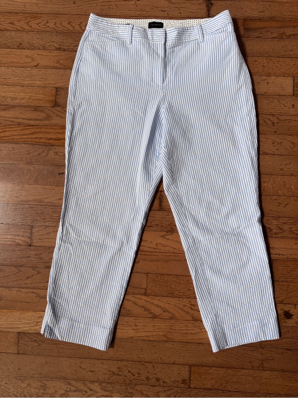 Talbots Light Blue & White Crop Ankle Length Seersucker Chinos size 10